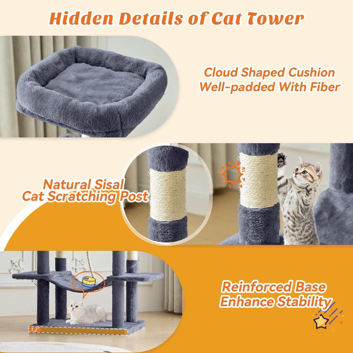 66 Inch Cat Tree Tower with Scratching Posts A623