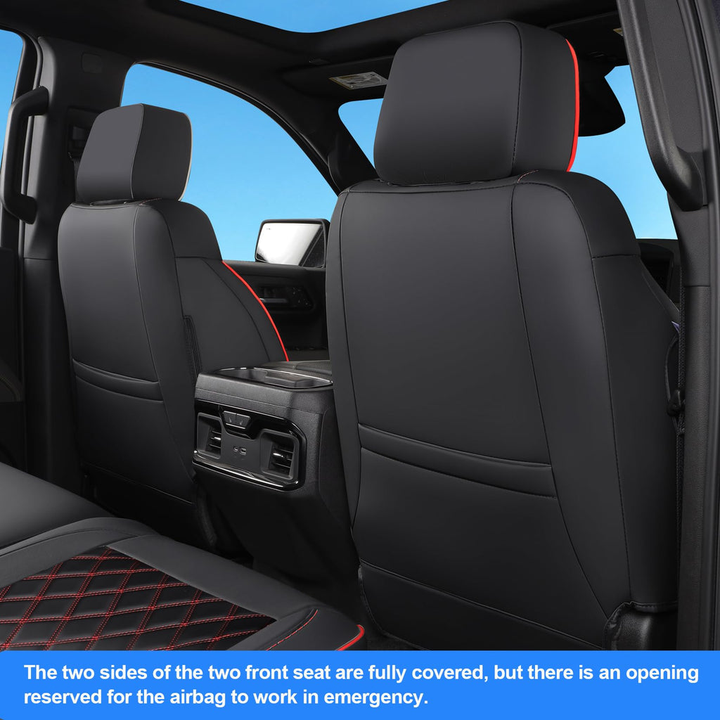 Faux Leather Seat Covers Full Set Black with Red Trim A4137