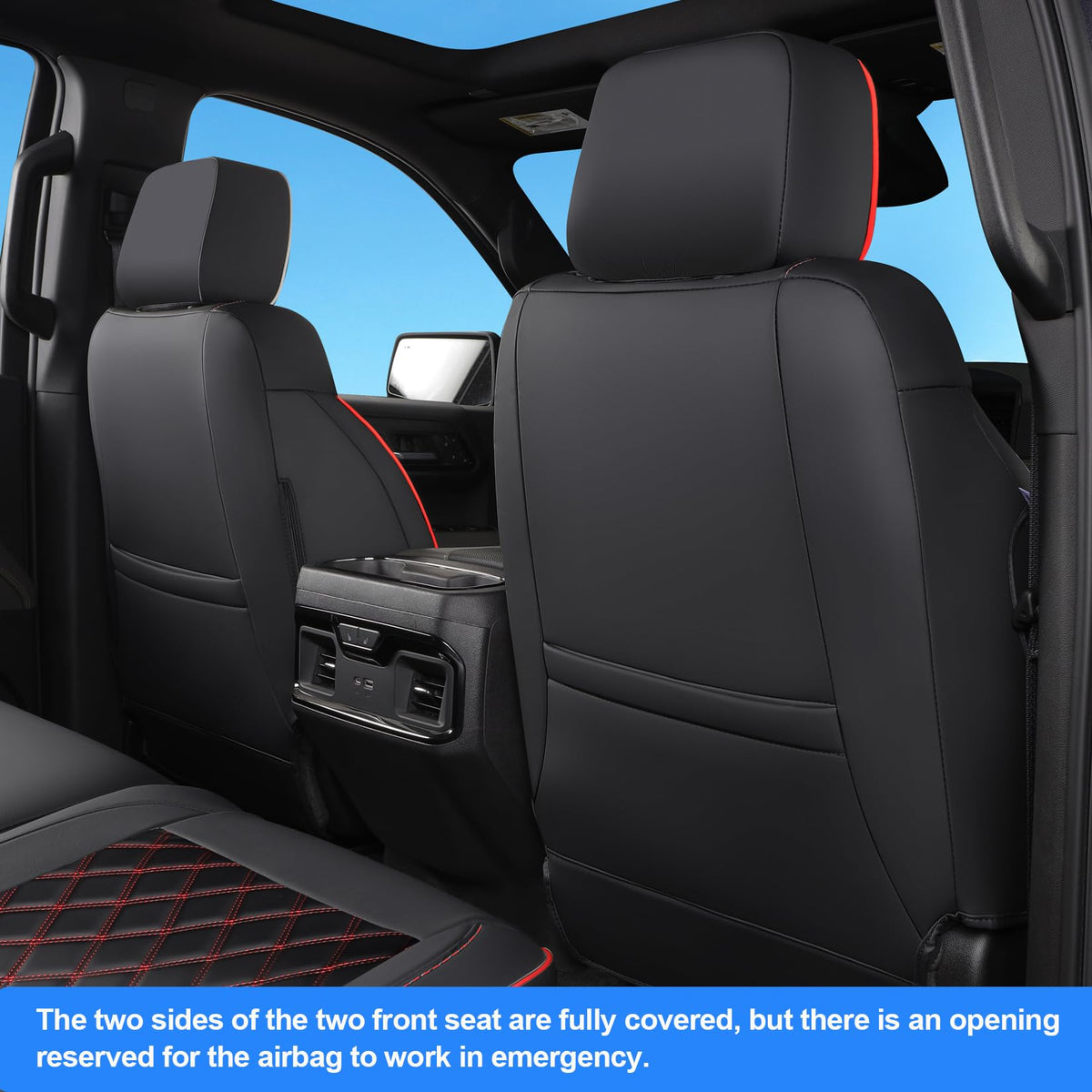 Faux Leather Seat Covers Full Set Black with Red Trim A4137