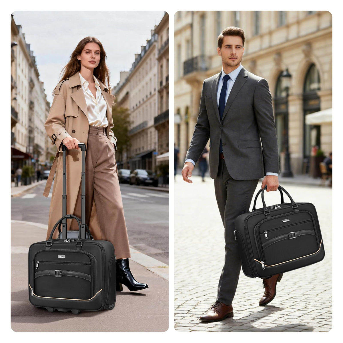 Black 17.3 In Rolling Laptop Bag with Wheels W60046