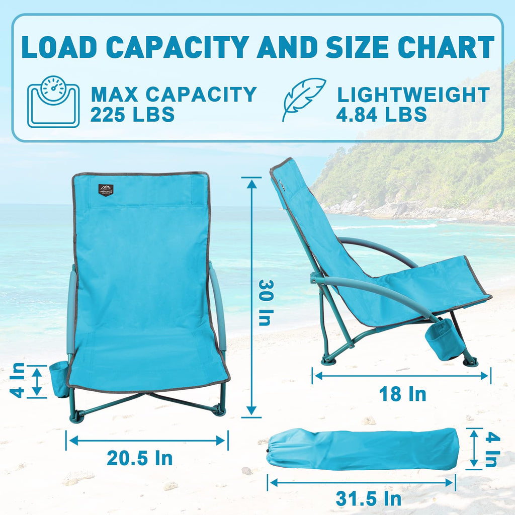 2 Pack Blue Low Beach Chair with Cup Holder and Carry Bag V6662