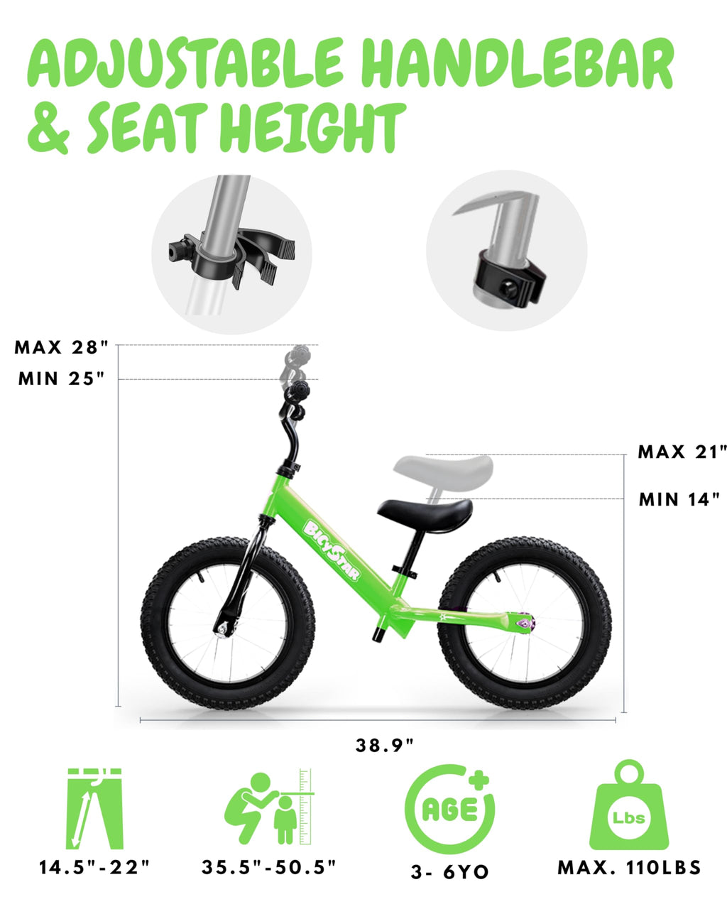 14 Inch Pink Balance Bike with Air Rubber Tires H6532