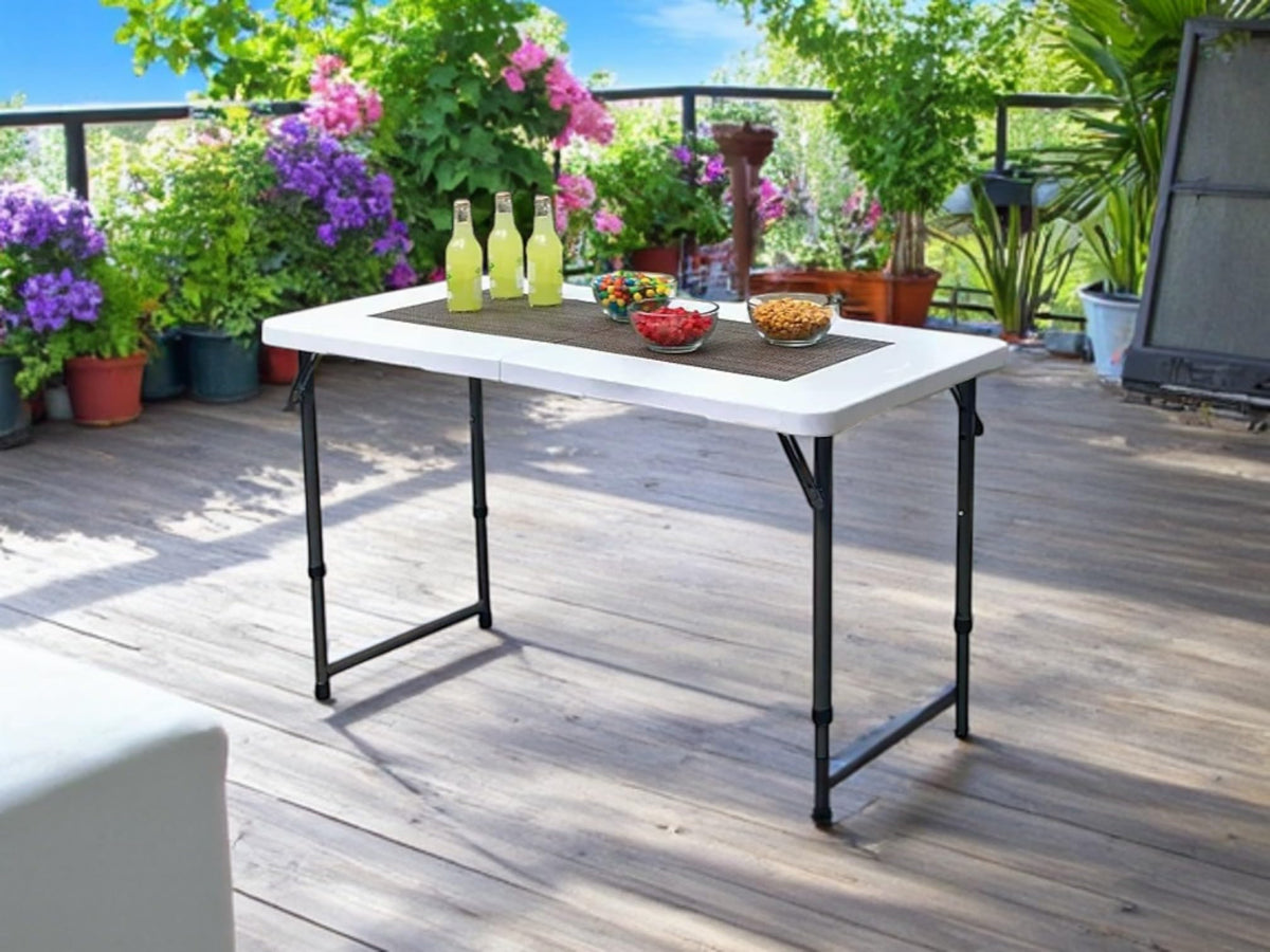 4 Foot Adjustable Height Folding Half Table White Plastic Top Steel Frame V983
