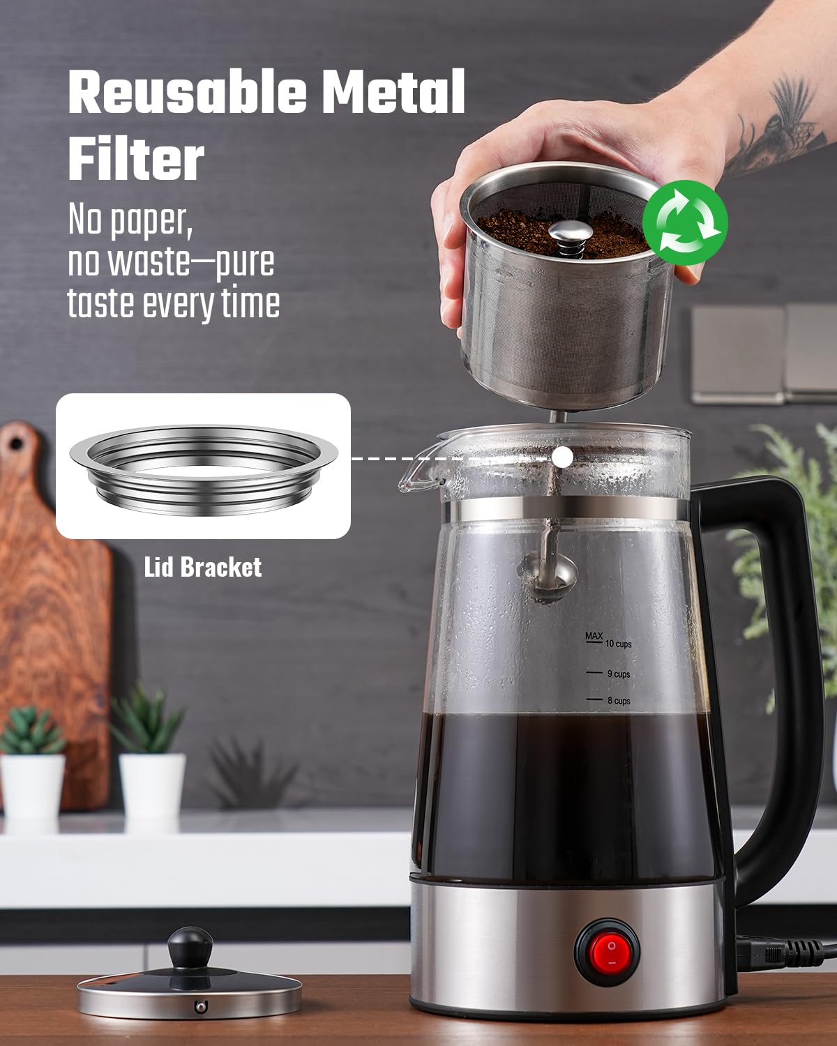 10-Cup Electric Percolator Coffee Pot with Borosilicate Carafe Q1588