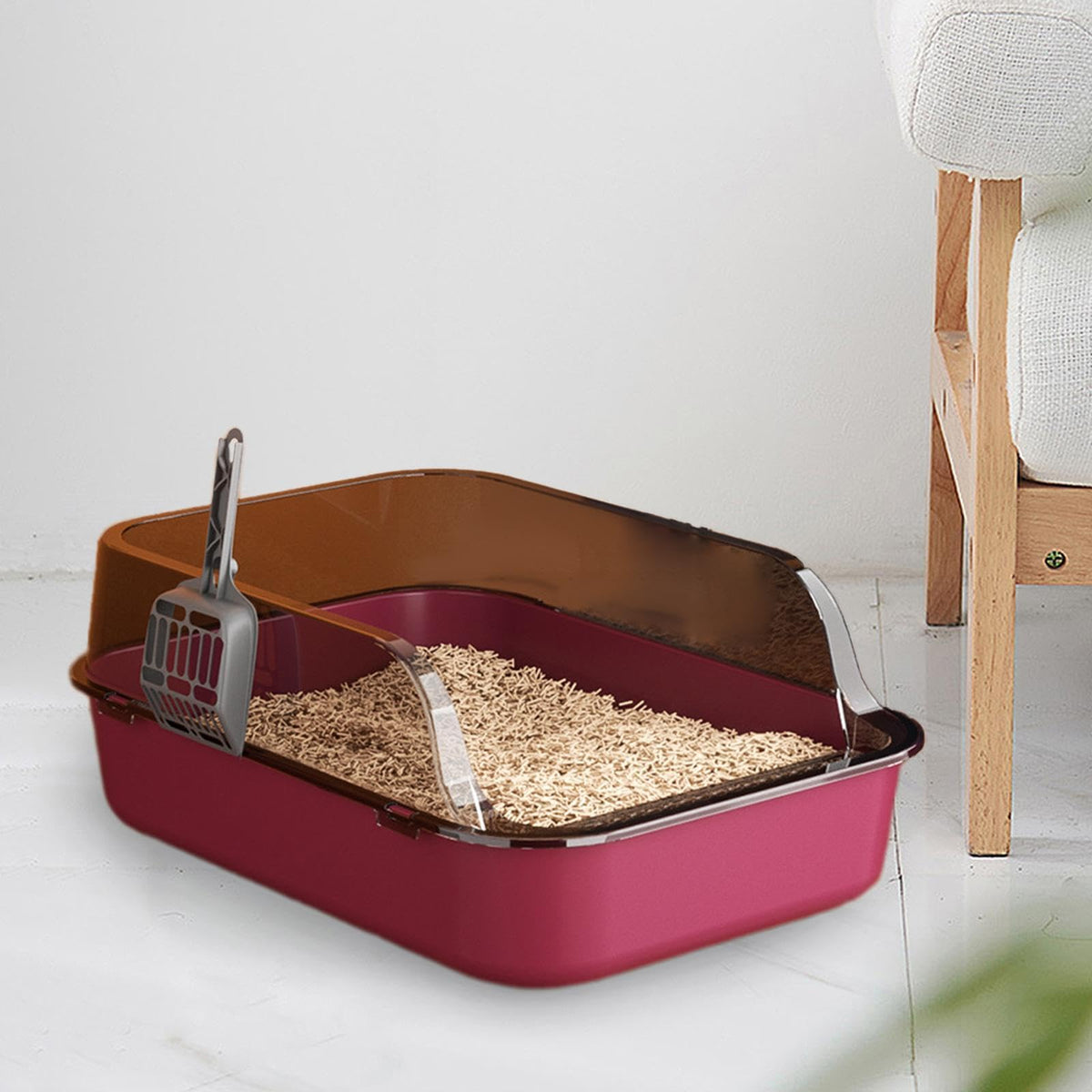 Pink Open Top Sifting Litter Box Y132643