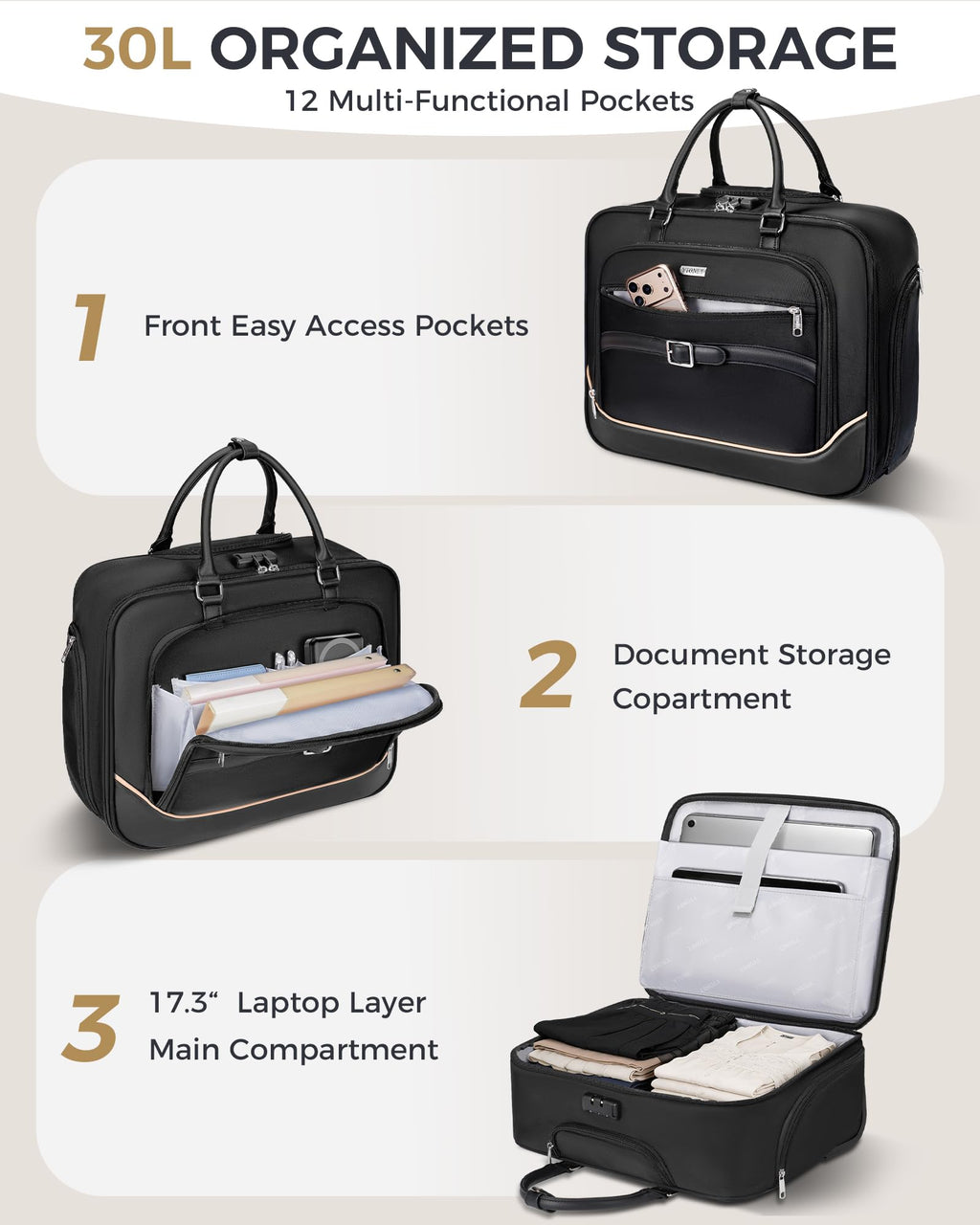 Black 17.3 In Rolling Laptop Bag with Wheels W60046