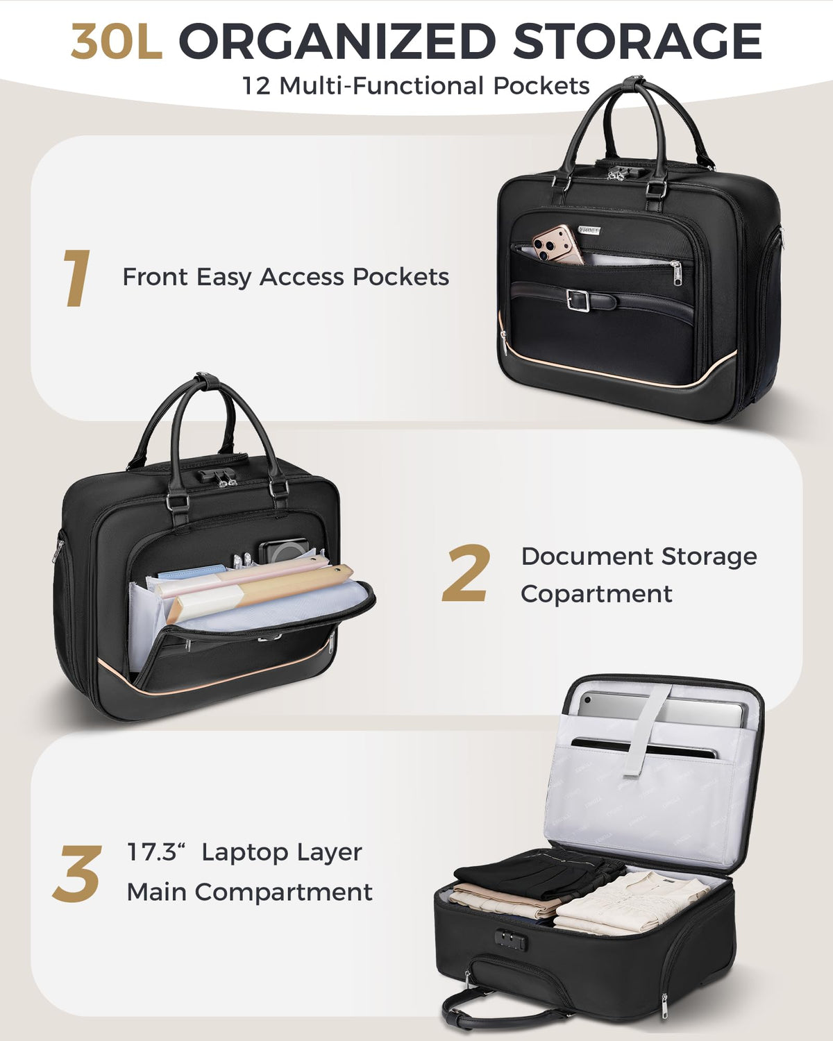 Black 17.3 In Rolling Laptop Bag with Wheels W60046