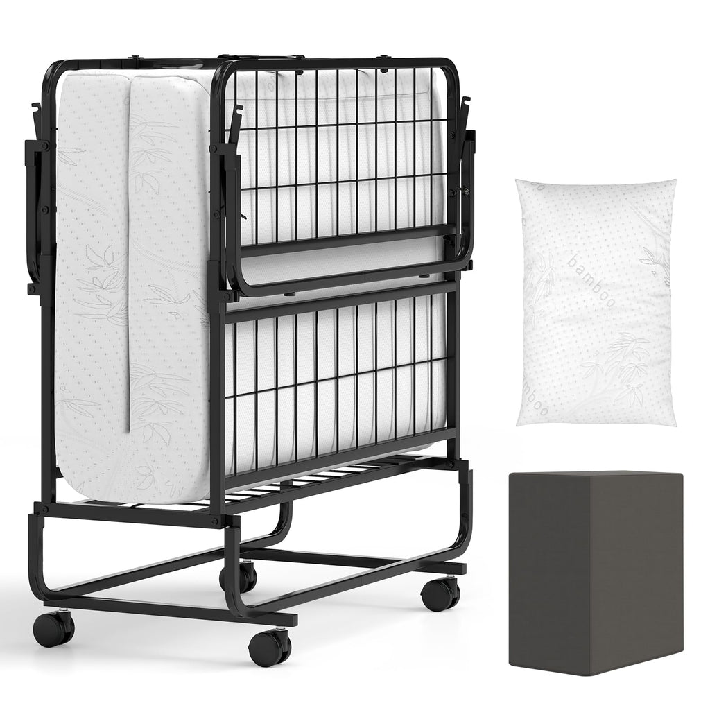 Twin Folding Bed with 5 Inch Mattress and Metal Frame A2631