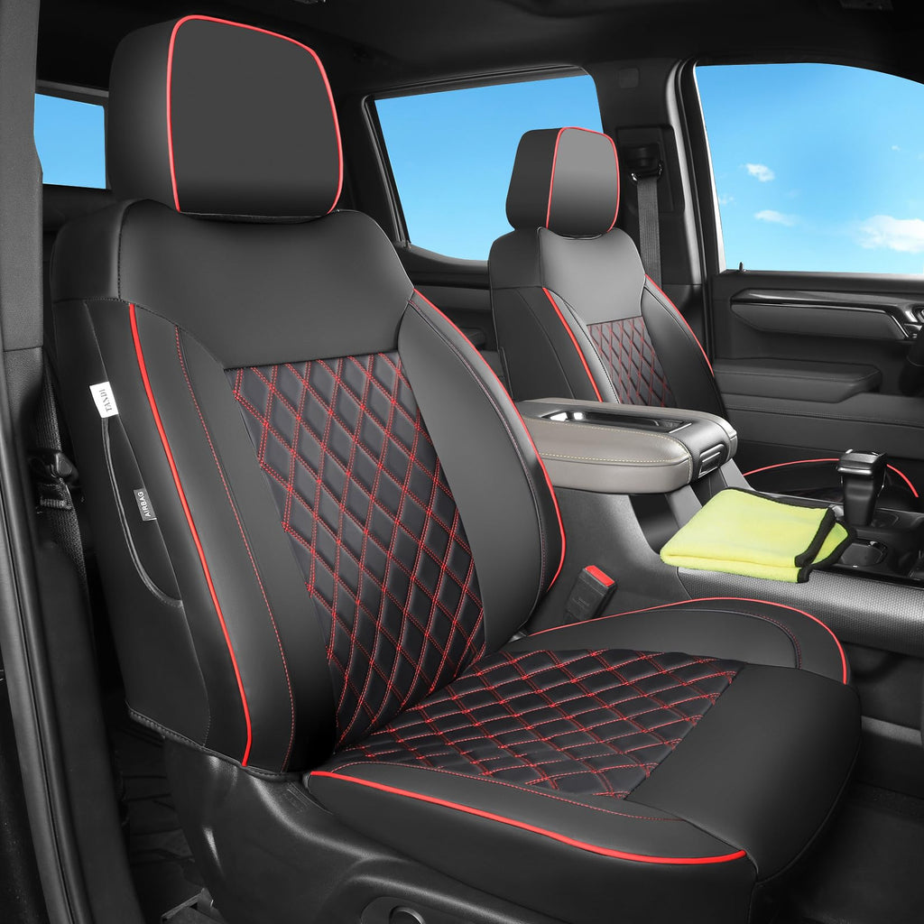 Faux Leather Seat Covers Full Set Black with Red Trim A4137