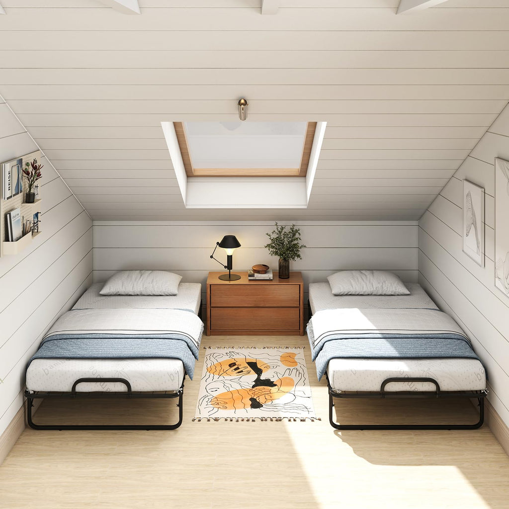 Twin Folding Bed with 5 Inch Mattress and Metal Frame A2631