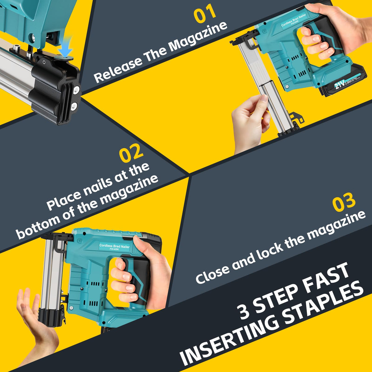 Cordless 2-in-1 21V Electric Nail Gun with Battery K8348