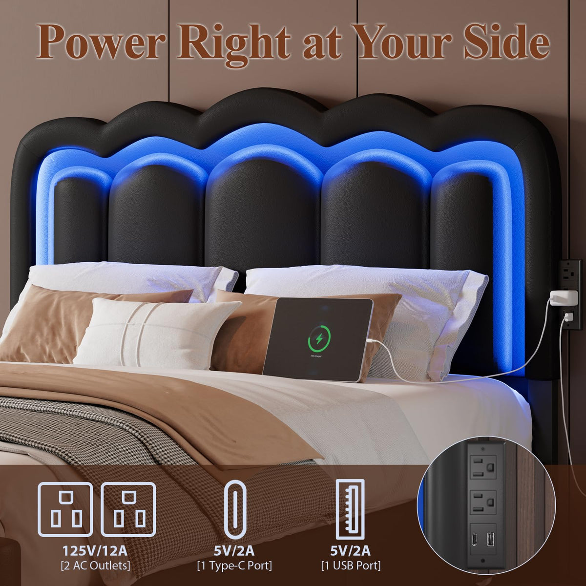 Full Size Bed Frame with LED Lights and Storage Drawers, Black R2490