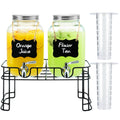 1 Gallon Glass Beverage Dispenser with Stand, Ice Cylinder and Stainless Steel Spigot, 2 Pack I52313