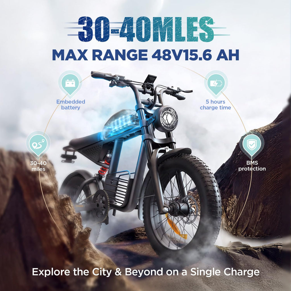 1000W Electric Bike 48V 15Ah 20" Fat Tire 7-Speed V268