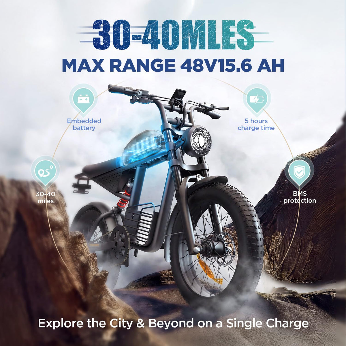 1000W Electric Bike 48V 15Ah 20" Fat Tire 7-Speed V268