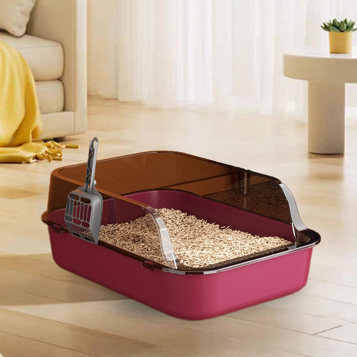 Pink Open Top Sifting Litter Box Y132643