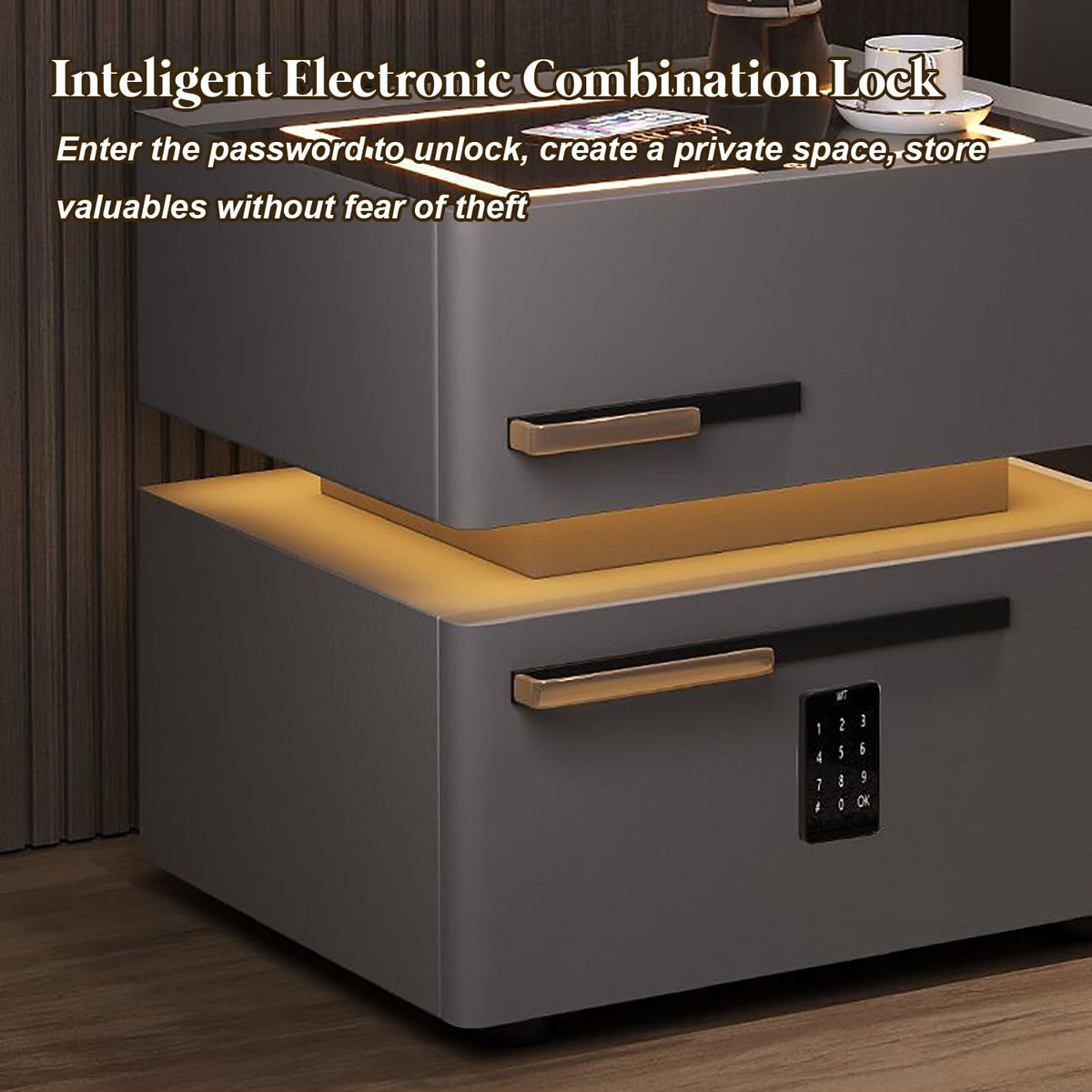 Light Gray Nightstand with Wireless Charging and Drawers B190428
