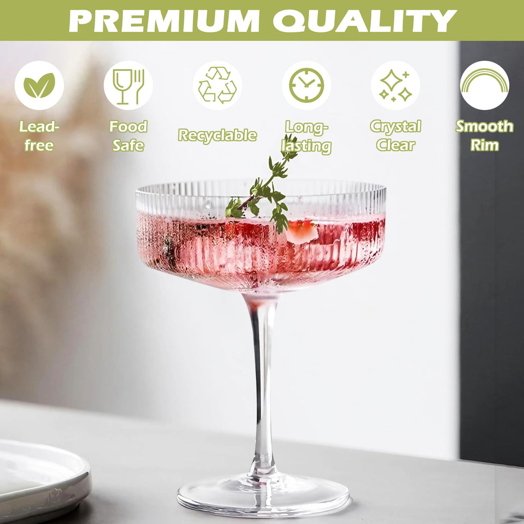 Champagne Coupe Glasses Set of 6, 8 oz Crystal Cocktail Glassware O932691