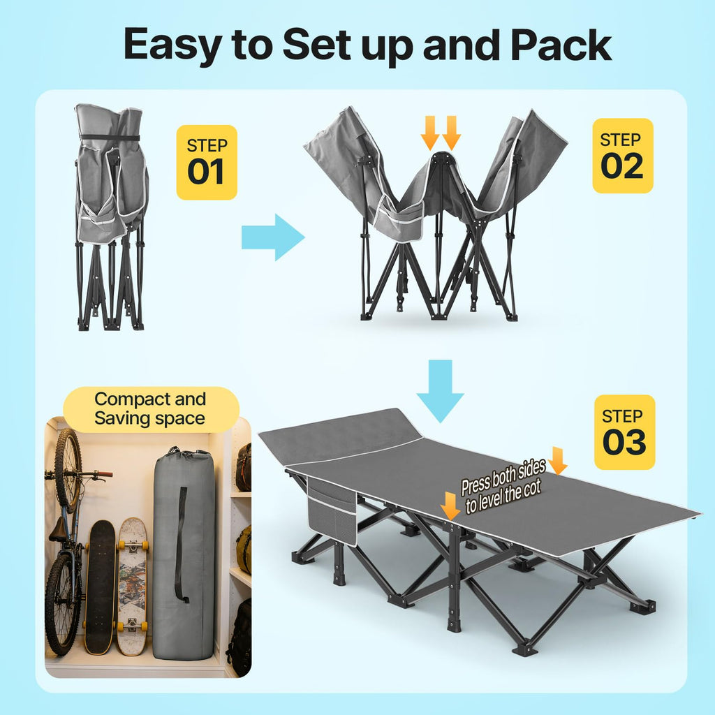 XXL Camping Cot with Mattress, Pillow & Carry Bag Z329