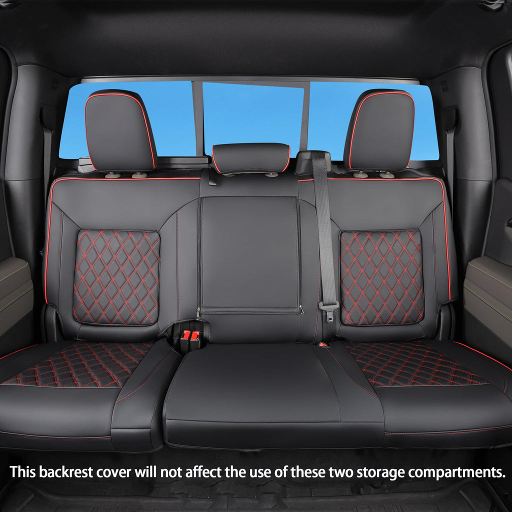 Faux Leather Seat Covers Full Set Black with Red Trim A4137
