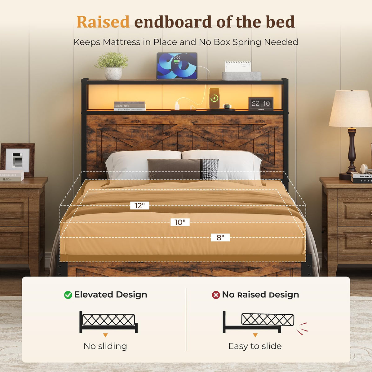 Twin Metal Bed Frame with Storage Headboard G4583