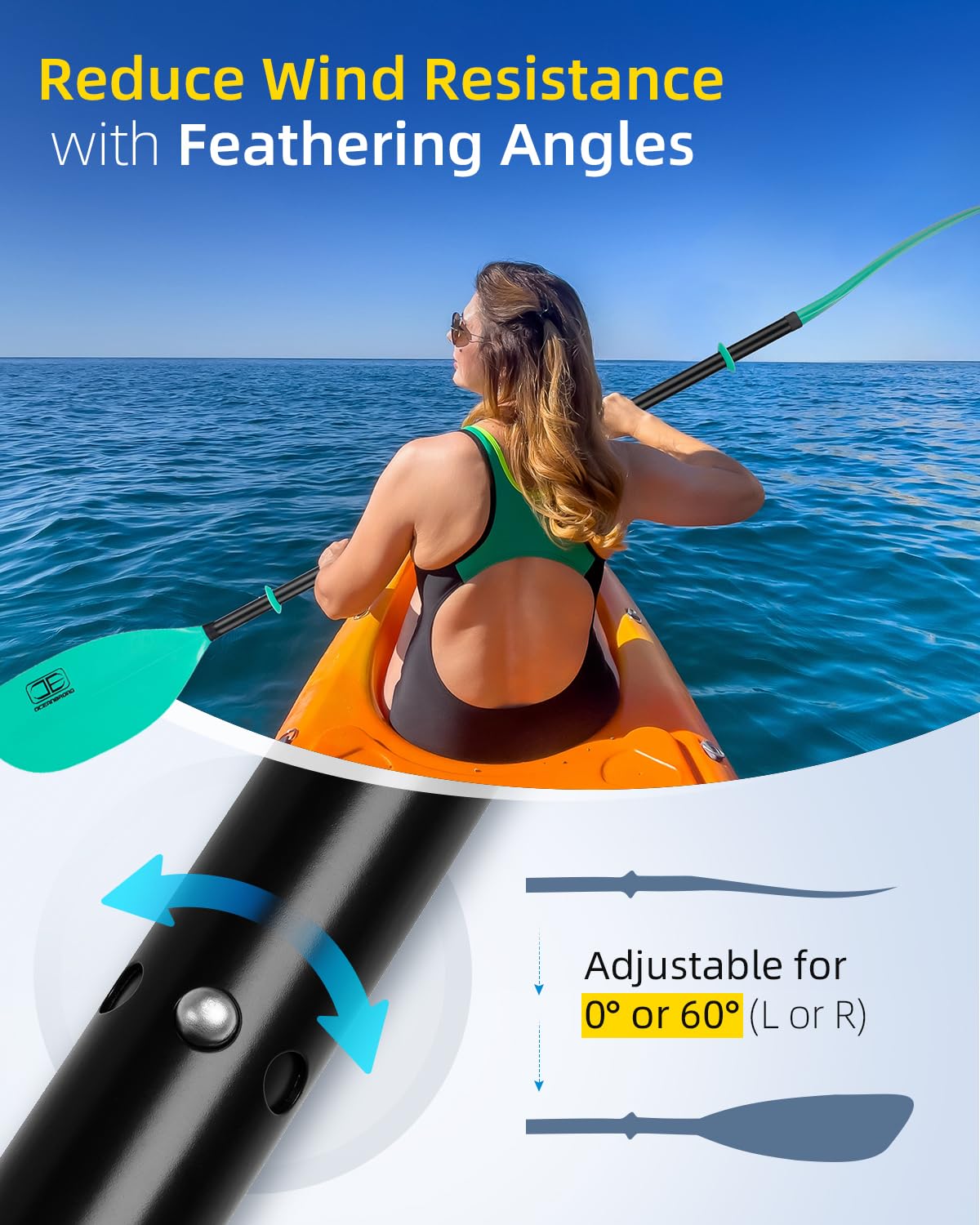 86in/218cm 90.5in/230cm Alloy Shaft 2-Piece Kayak Paddle E4964