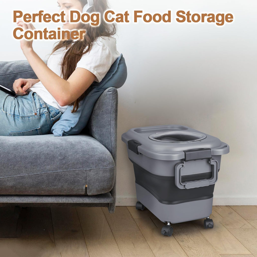 2 Pack 25 lbs Airtight Collapsible Dog Food Storage Container with Wheels V995