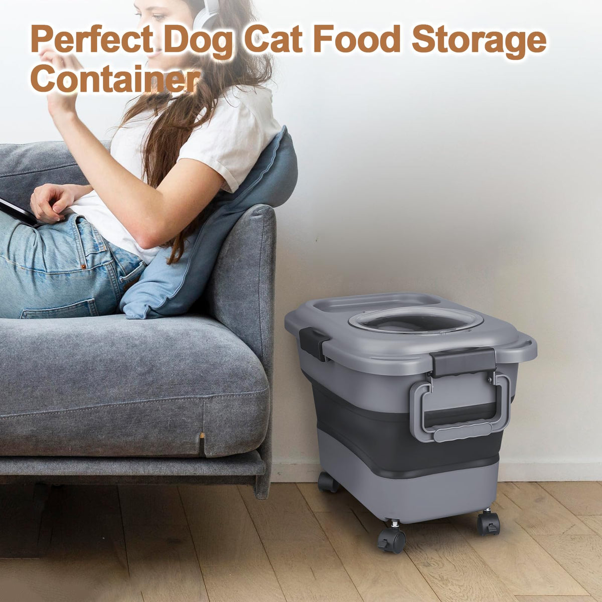 2 Pack 25 lbs Airtight Collapsible Dog Food Storage Container with Wheels V995