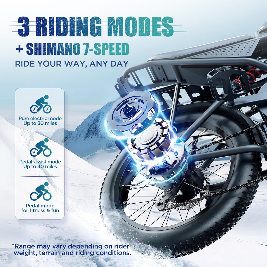 1000W Electric Bike 48V 15Ah 20" Fat Tire 7-Speed V268