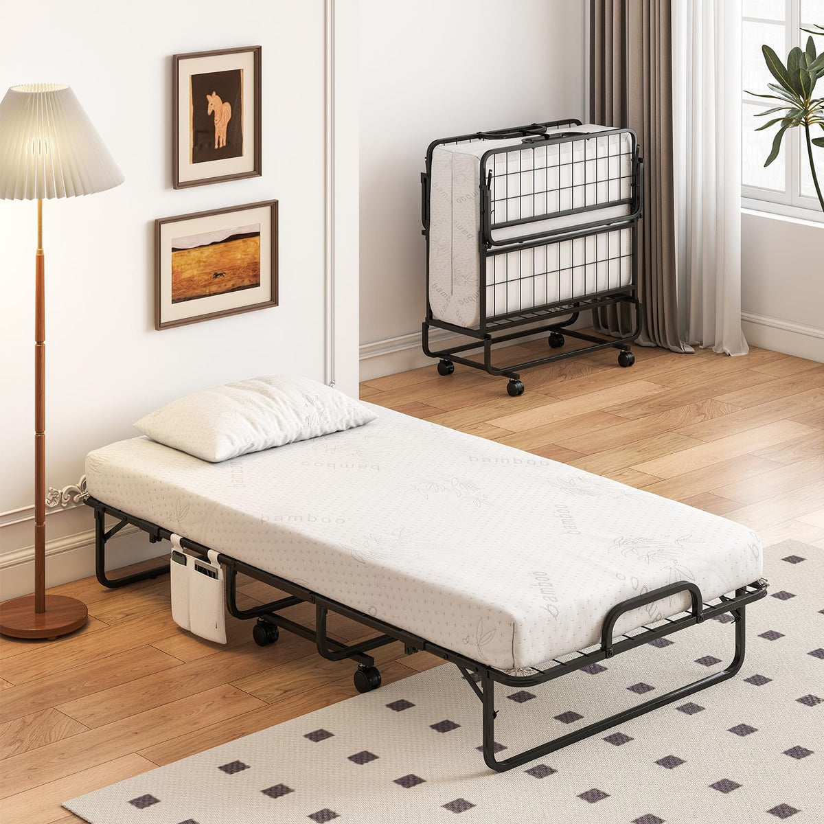 Twin Folding Bed with 5 Inch Mattress and Metal Frame A2631