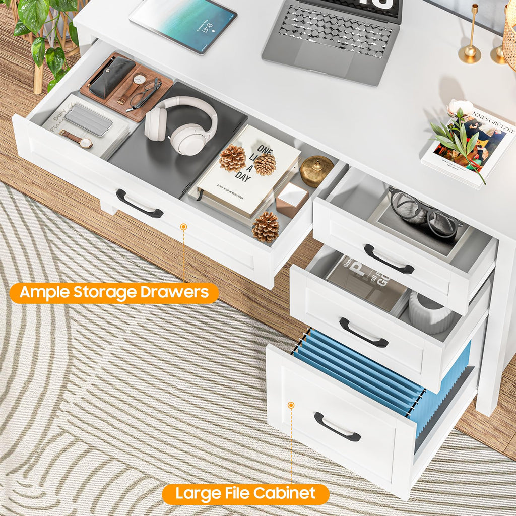 47" Cream White Executive Desk with File Drawer Y38332