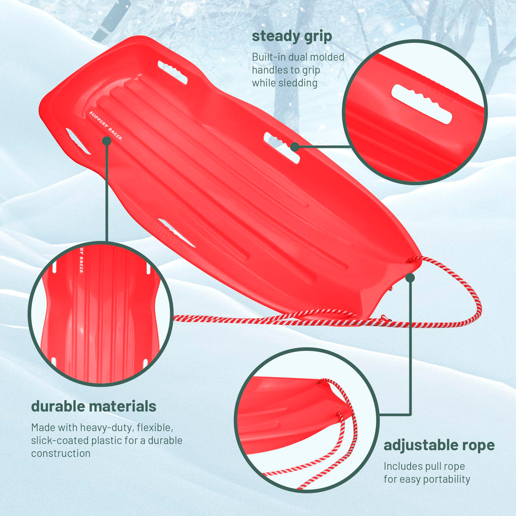 Plastic Toboggan Snow Sled with Pull Rope and Handles F58506