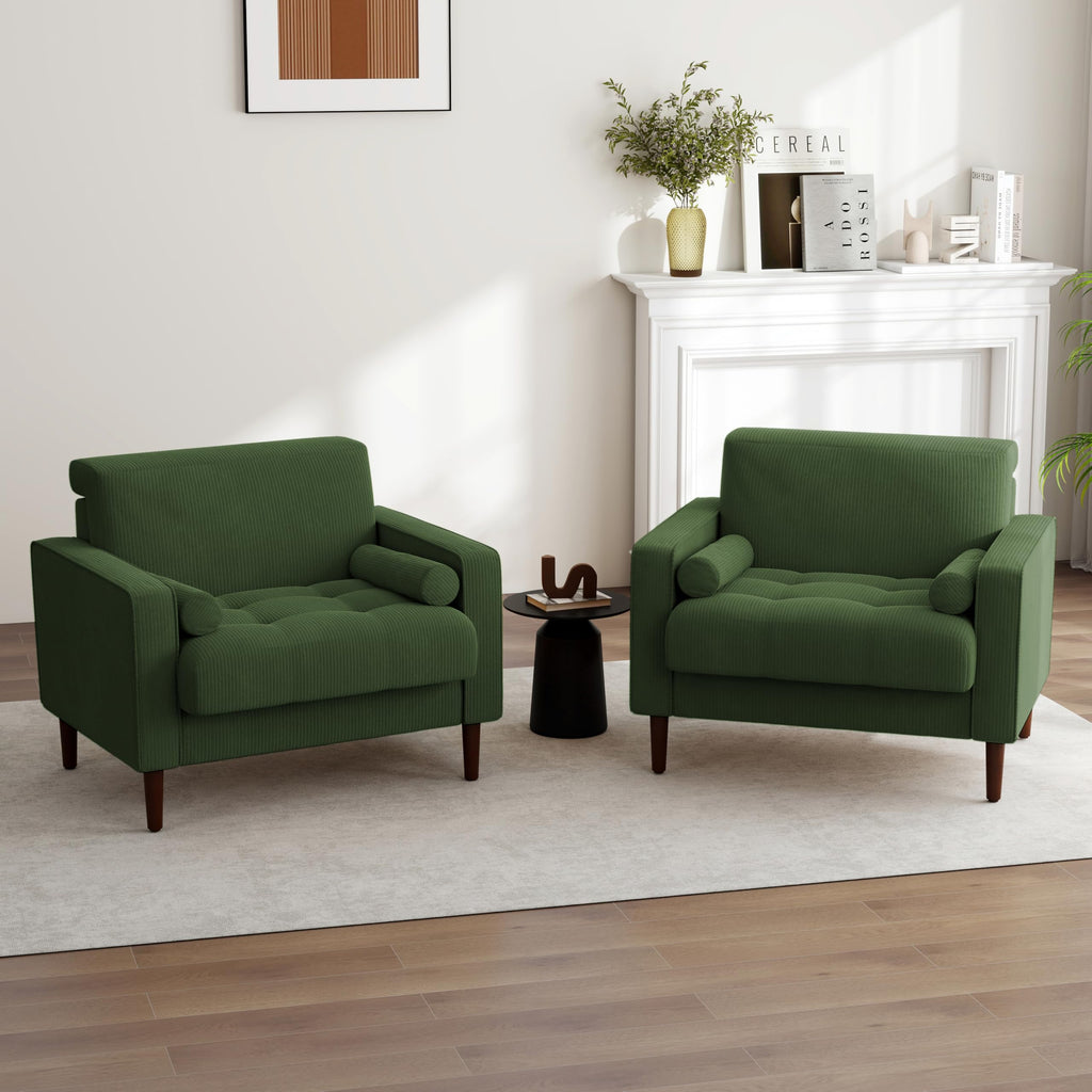 Set of 2 Green Corduroy Upholstered Accent Chairs K98439