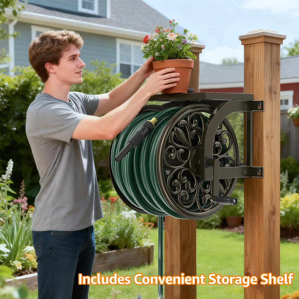 Wall Mount Garden Hose Reel, Holds 200-Feet of 5/8-Inch Hose H38187