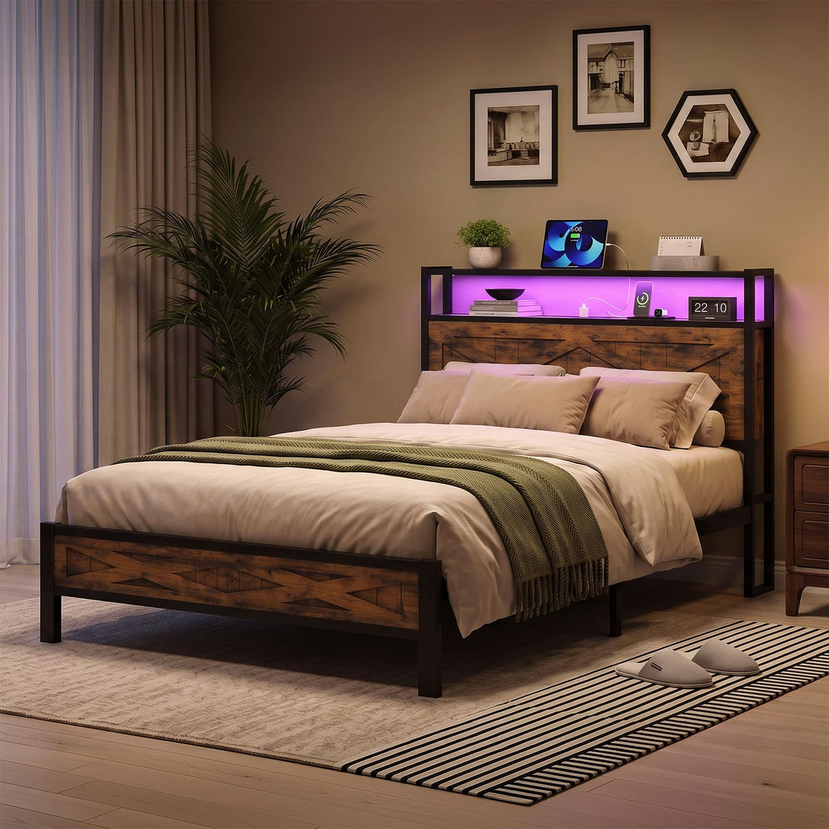 Twin Metal Bed Frame with Storage Headboard G4583