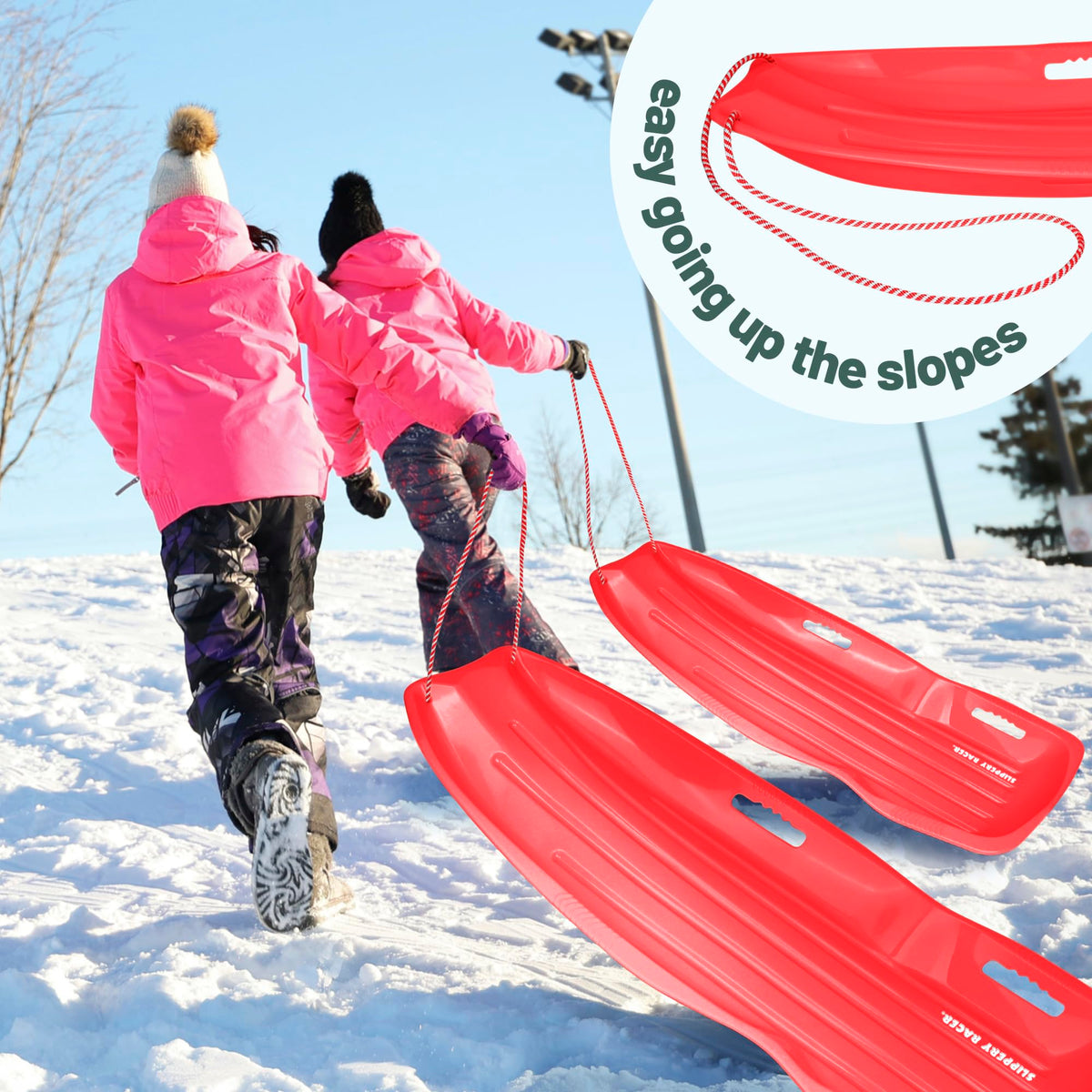 Plastic Toboggan Snow Sled with Pull Rope and Handles F58506