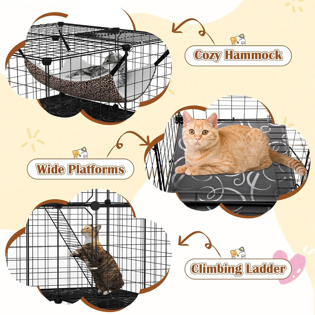 3-Tier Wire Metal Cat Enclosure with Hammock O162