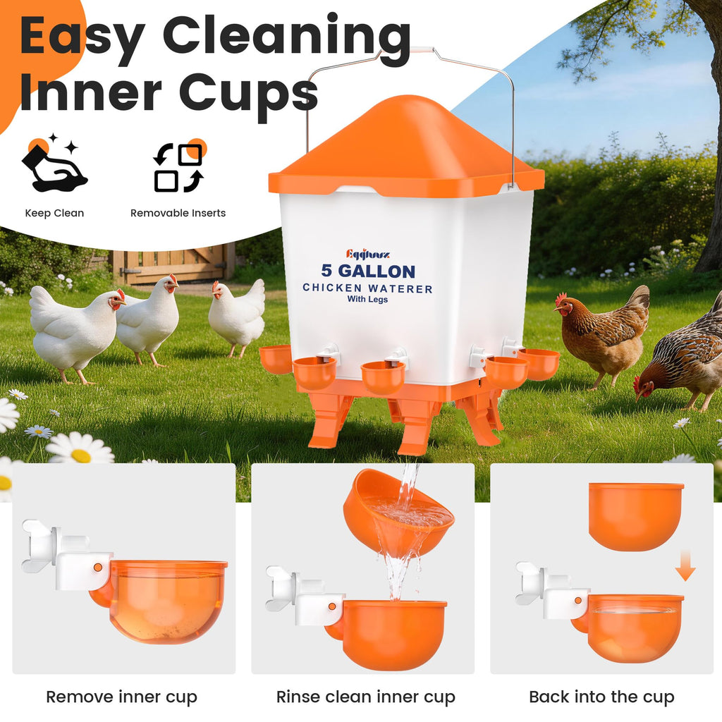 5 Gallons Chicken Waterer Bucket with Cups and Adjustable Legs K118