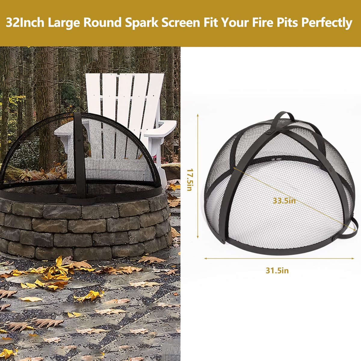 32" Round Fire Pit Spark Screen Cover with Door A7817