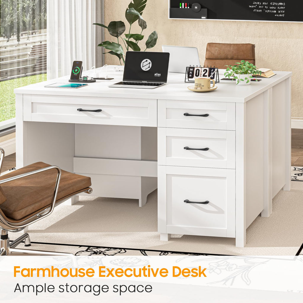 47" Cream White Executive Desk with File Drawer Y38332