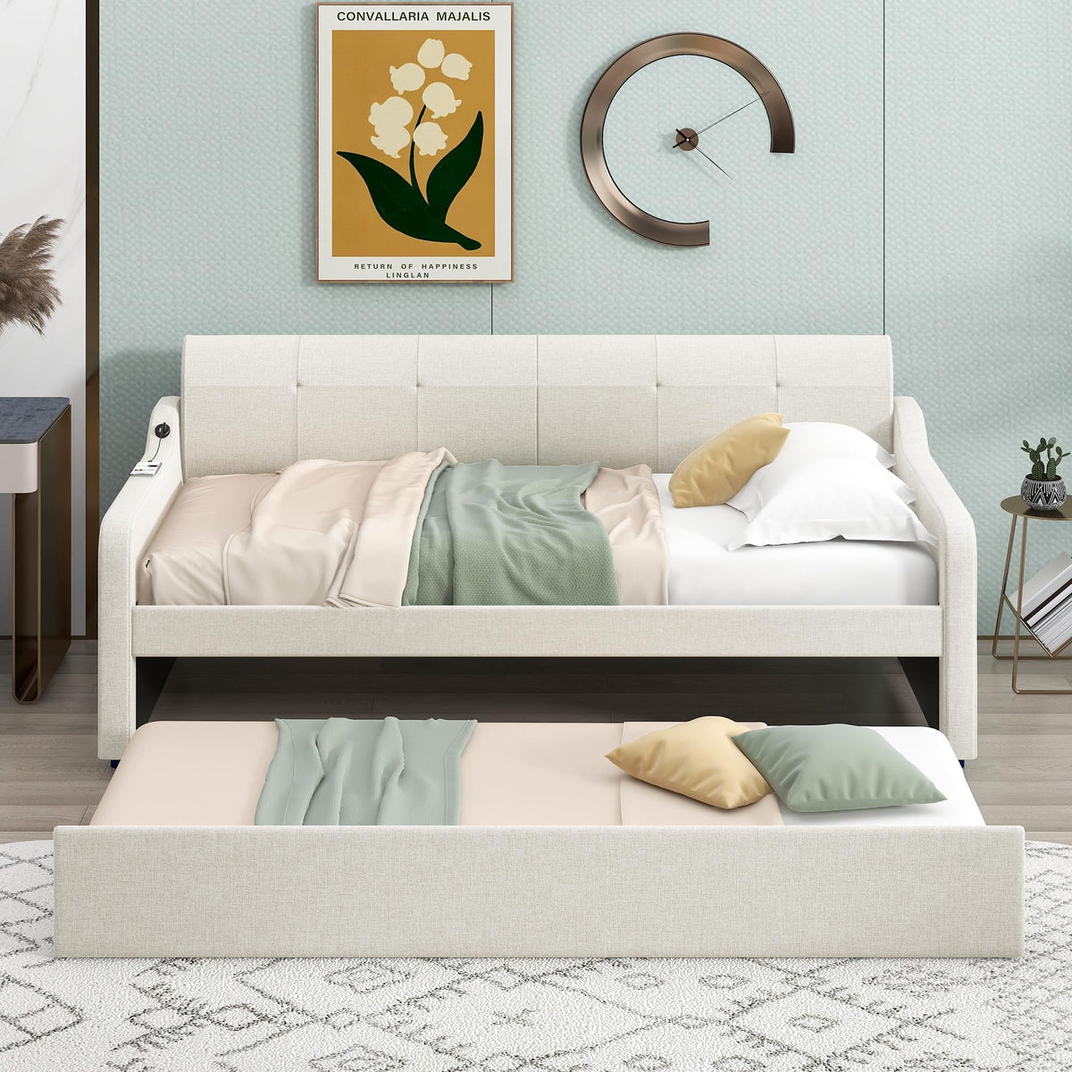 Twin Size Upholstered Daybed with Trundle H622