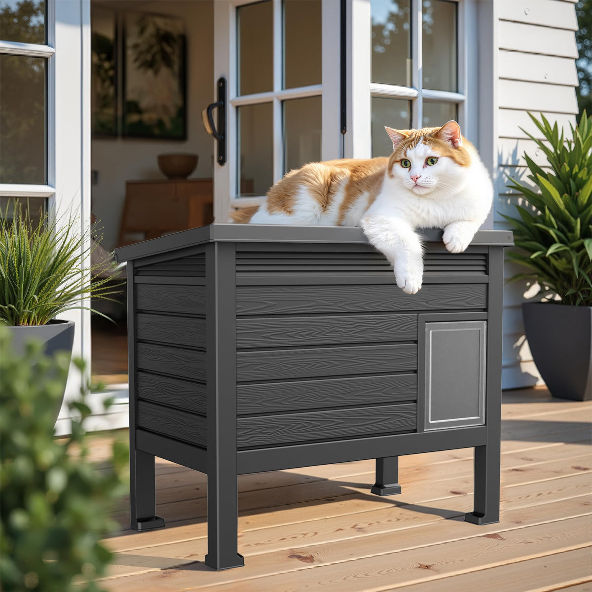 Outdoor Cat House, Black, Large F282