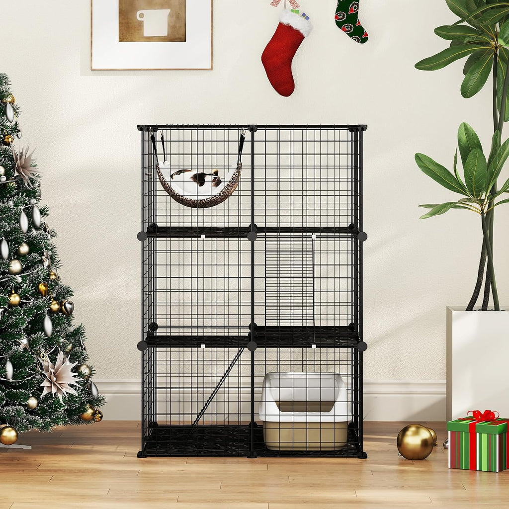 3-Tier Wire Metal Cat Enclosure with Hammock O162