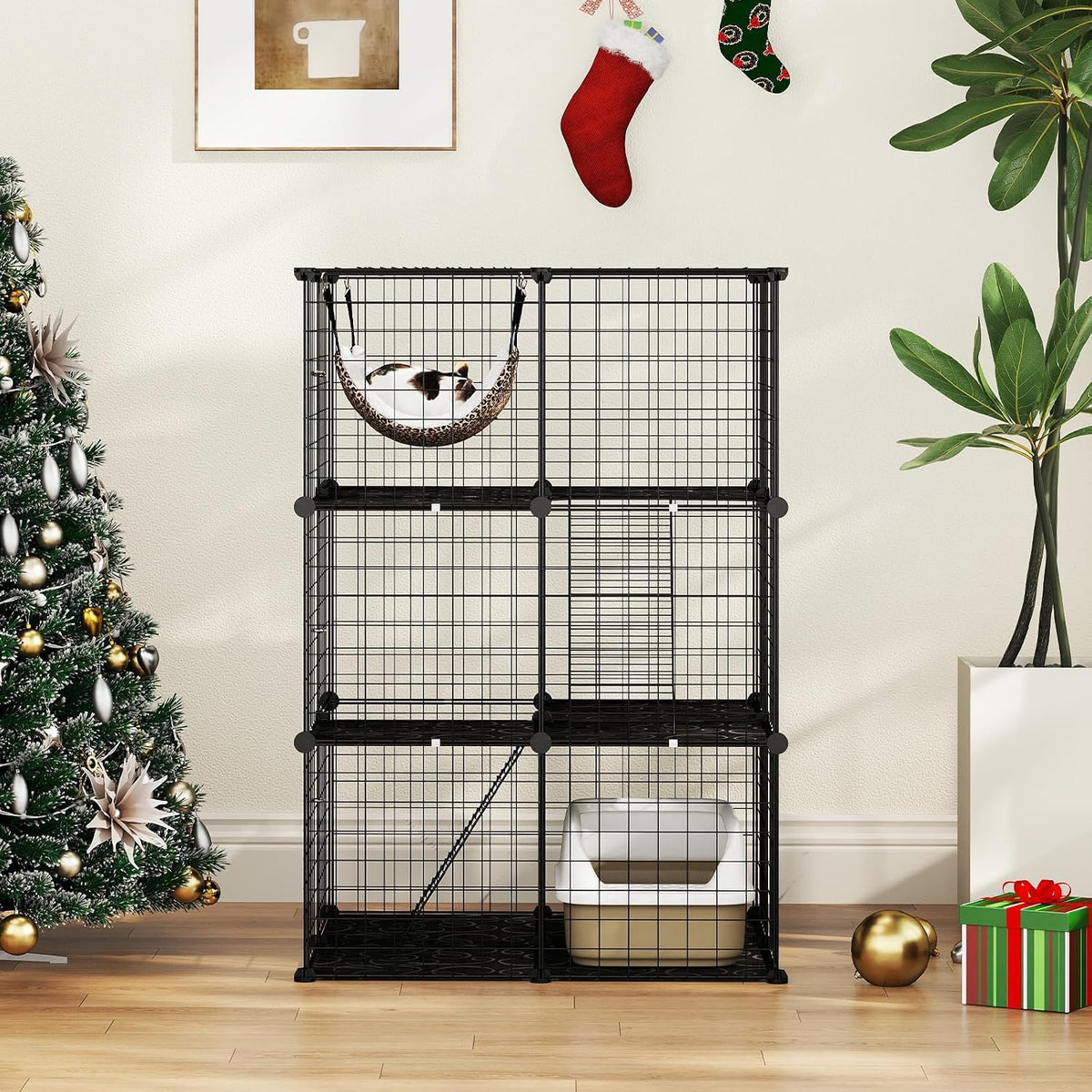 3-Tier Wire Metal Cat Enclosure with Hammock O162