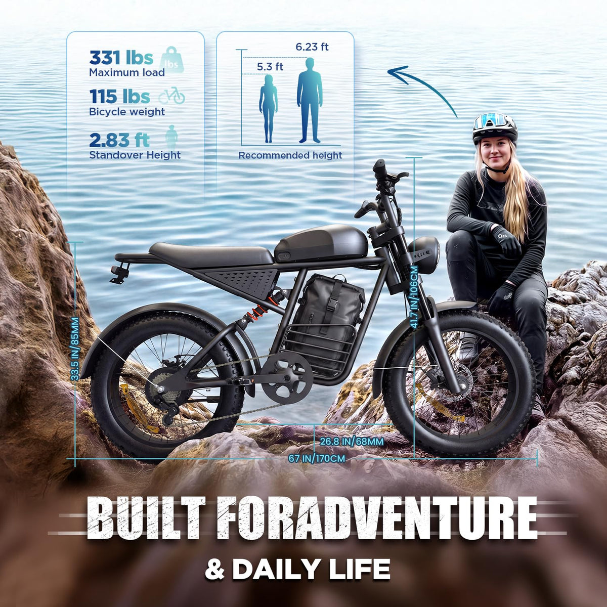 1000W Electric Bike 48V 15Ah 20" Fat Tire 7-Speed V268