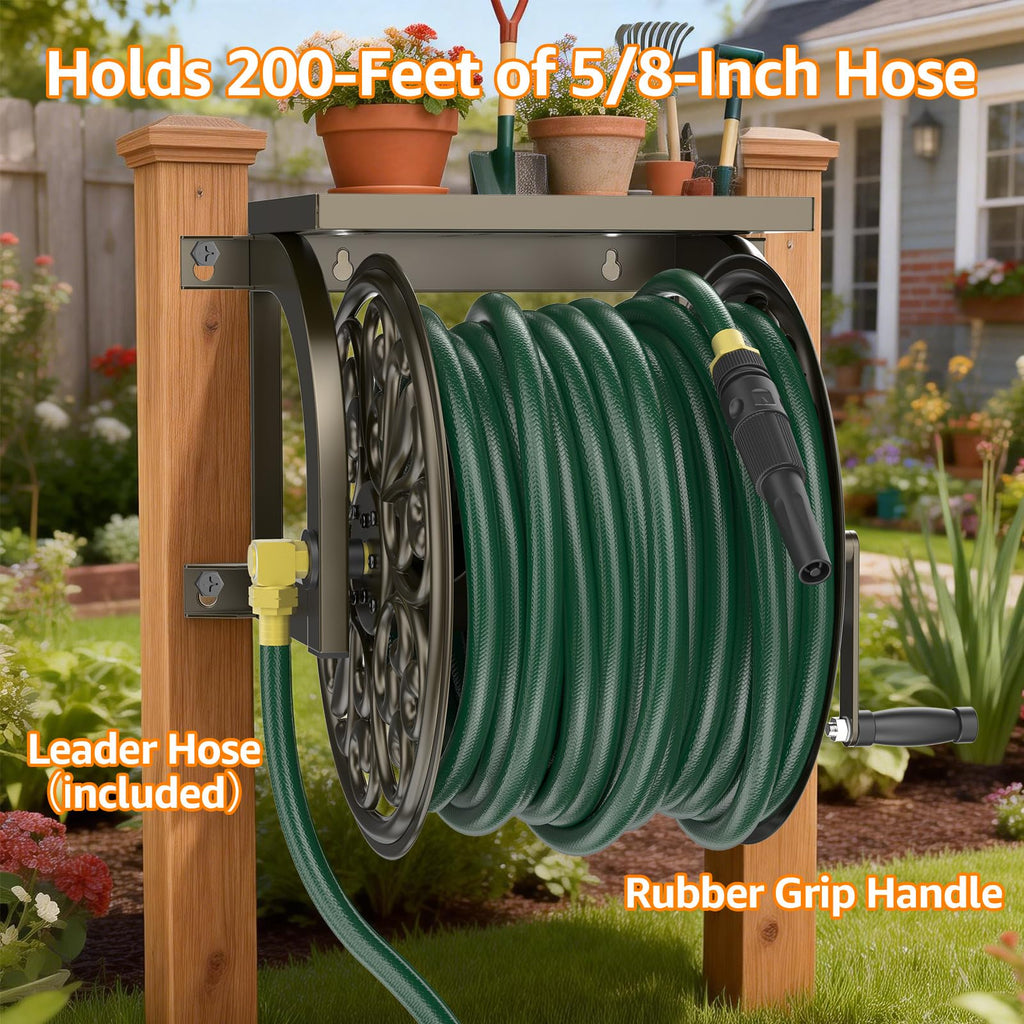 Wall Mount Garden Hose Reel, Holds 200-Feet of 5/8-Inch Hose H38187