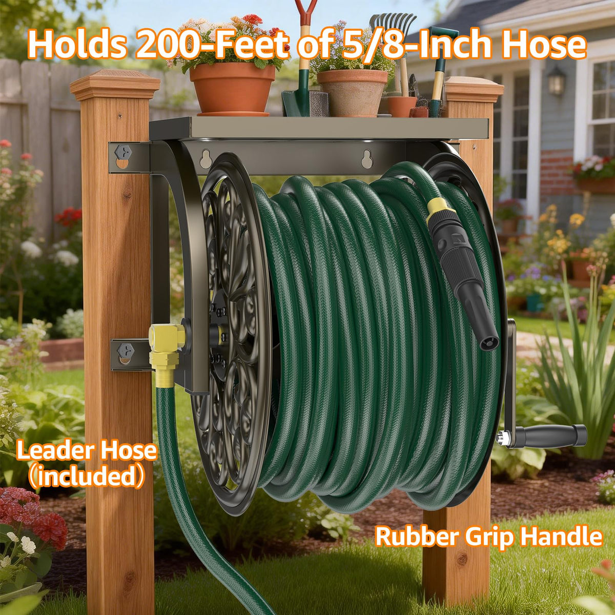 Wall Mount Garden Hose Reel, Holds 200-Feet of 5/8-Inch Hose H38187
