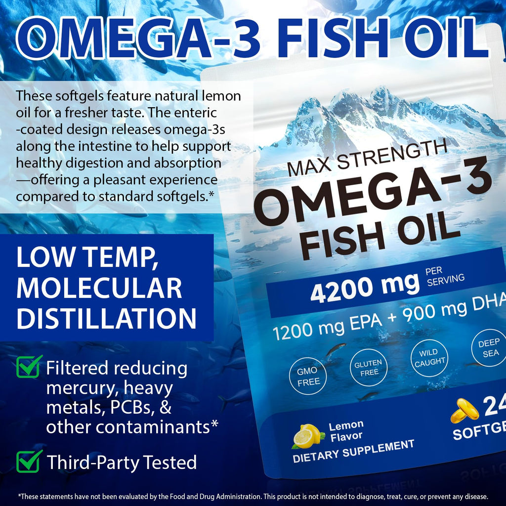 Omega 3 Fish Oil 4200mg 240 Softgels Lemon Flavor P993545
