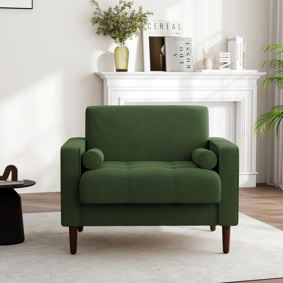 Set of 2 Green Corduroy Upholstered Accent Chairs K98439