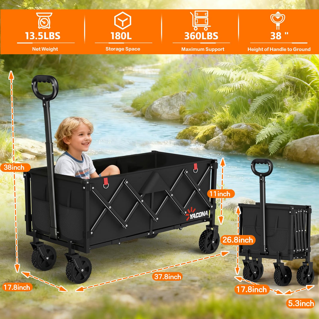 35" Extra Long Foldable Wagon Cart with Wheels J931100